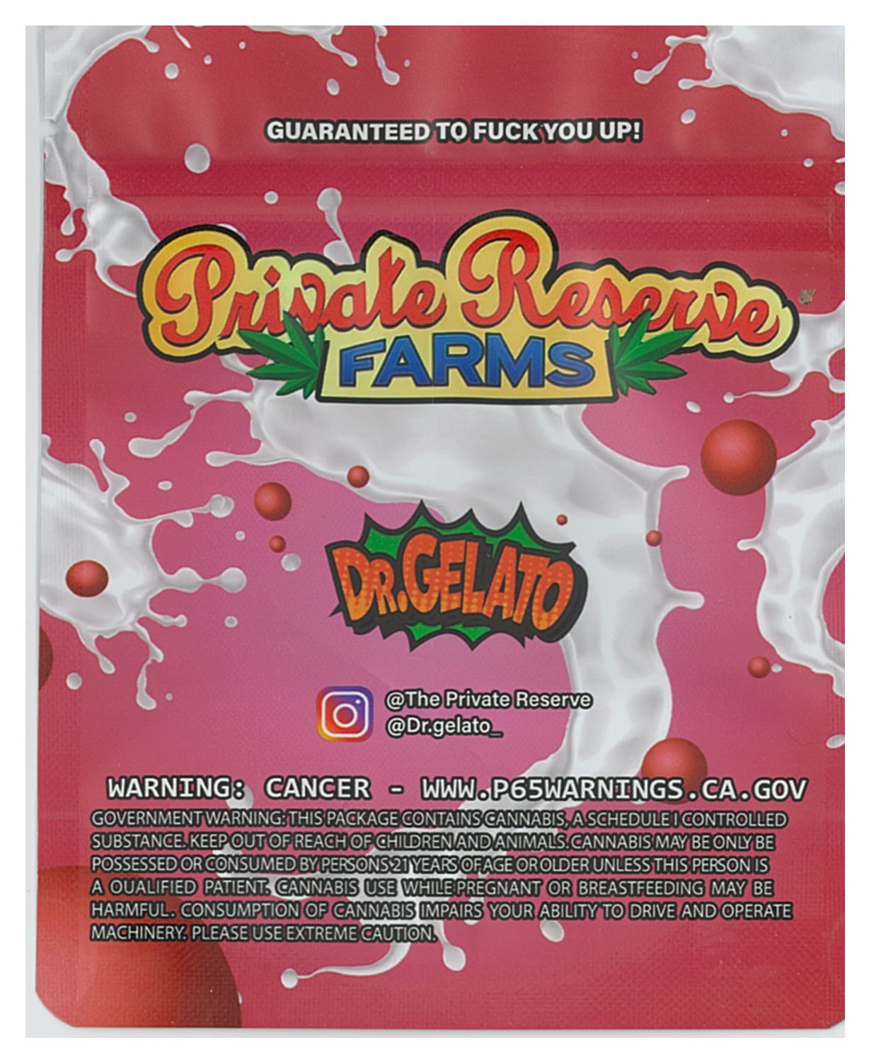 1/8 OZ - MYLAR BAGS (100 CT) - "PRIVATE RESERVE FARMS MILK SHAKE"